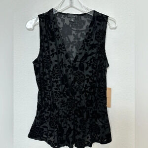 NWT Halogen Black Flocked Sleeveless Floral Top Size Small Velvet‎ Burnout